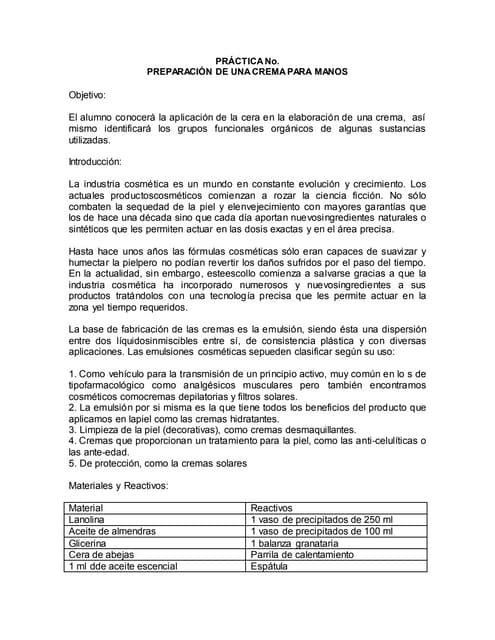 Preparación de una crema para manos