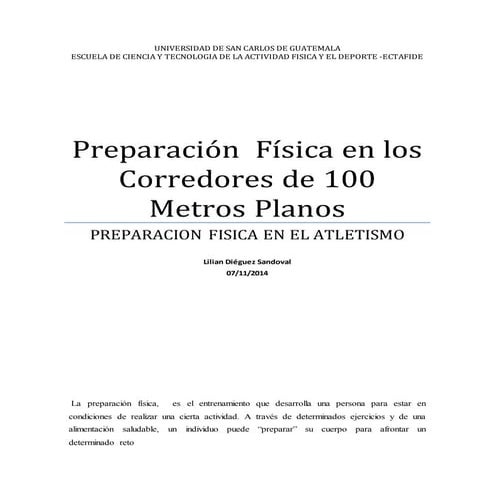 Preparacion fisica en los corredores de 100 metros planos
