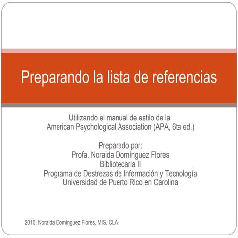 Preparando La Lista De Referencias Apa 6ta Ed