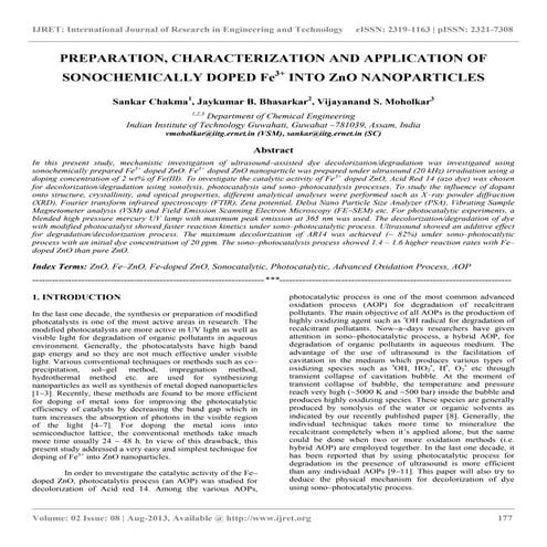 Preparation, characterization and application of sonochemically doped fe3+ in...