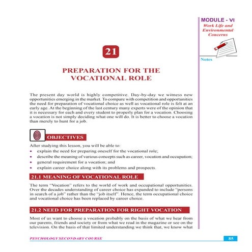 Preparation for the vocational role