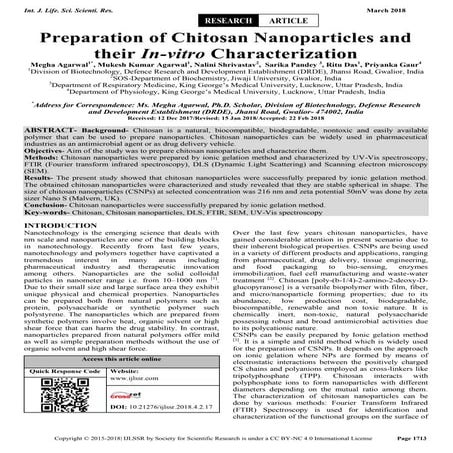 Preparation of chitosan nanoparticles and their in vitro ...