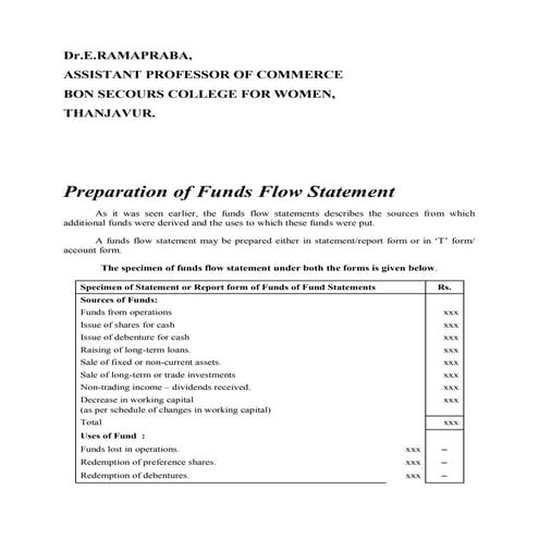 Preparation of fund flow statement