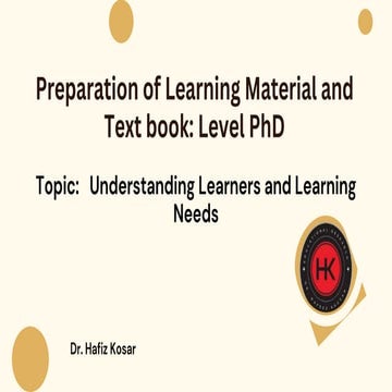Preparation of learning material and text book Level PhD Topic Understanding ...