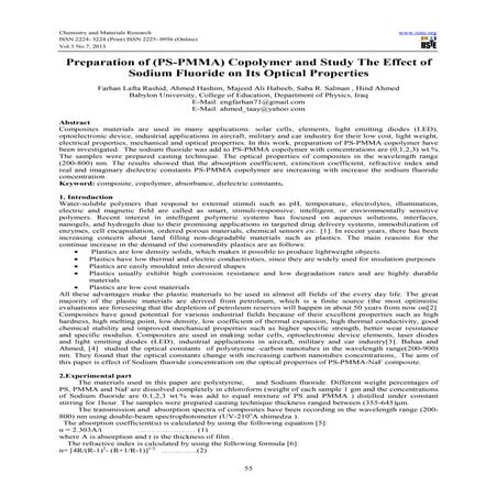 Preparation of (ps pmma) copolymer and study the effect of sodium fluoride on...