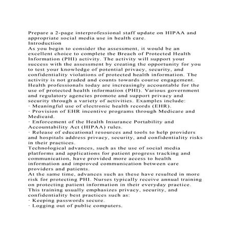 Prepare a 2-page interprofessional staff update on HIPAA and appro.docx