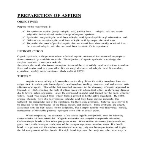 Preparetion of asprine