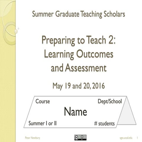 Preparing to Teach 2: Learing Outcomes and Assessment