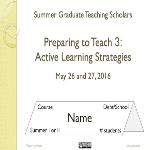 Preparing to Teach 3: Active Learning Strategies