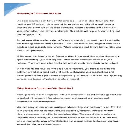 Preparing a curriculum vitae