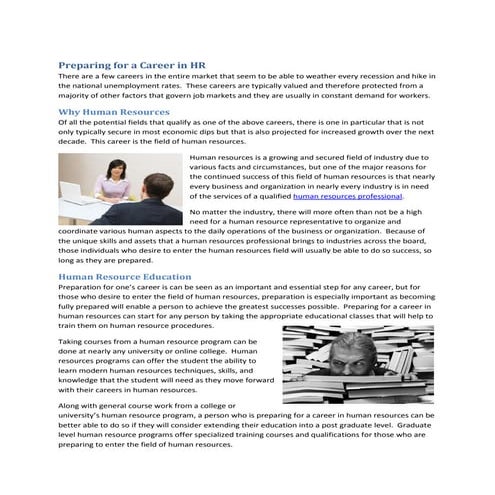 Preparing for a career in hr