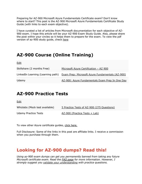 Preparing for az 900 exam
