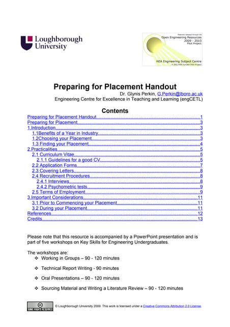 Preparing for Placement