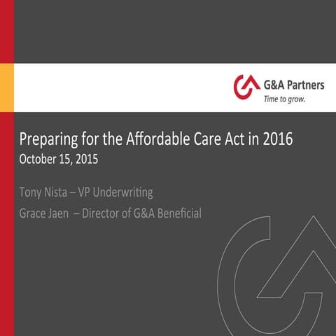 Preparing For The Affordable Care Act In 2016 | PDF