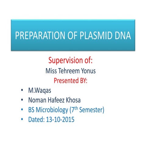 Preparation of plasmid dna by M.Waqas & Noman Hafeez Khosa