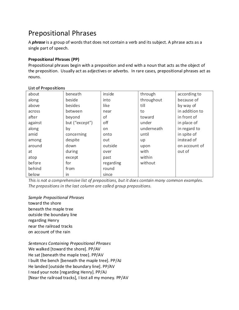 prepositional phrases