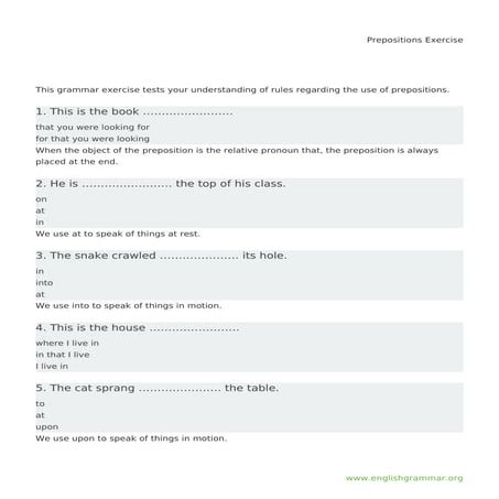 Prepositions exercise