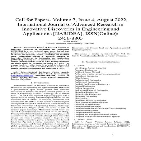 Call for Papers- Volume 7, Issue 4, August 2022, International Journal of Adv...
