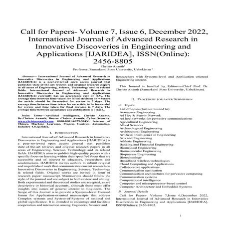 Call for Papers- Volume 7, Issue 6, December 2022, International Journal of A...