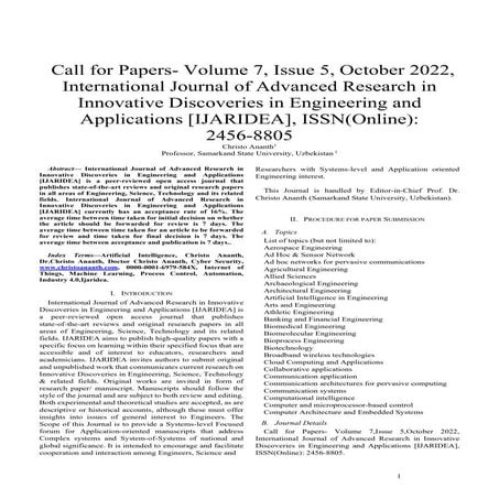 Call for Papers- Volume 7, Issue 5, October 2022, International Journal of Ad...