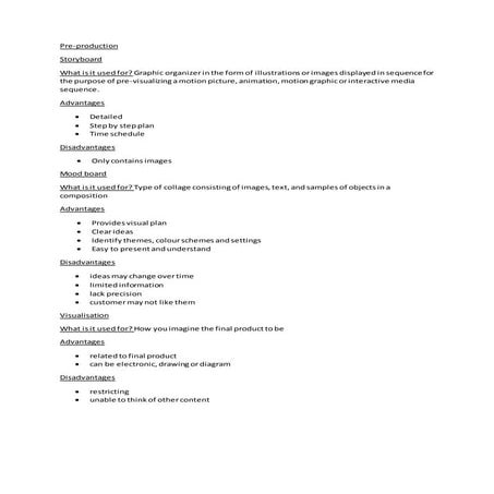 Pre production techniques