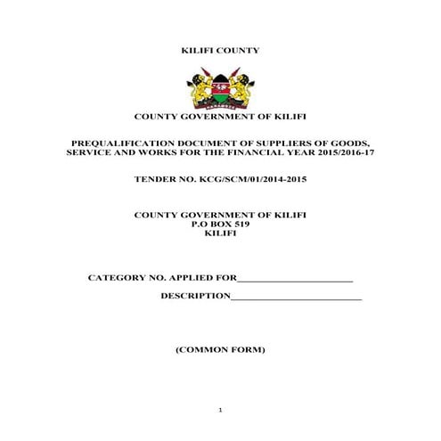 Prequalification document of suppliers of goods, service and works for the fi...