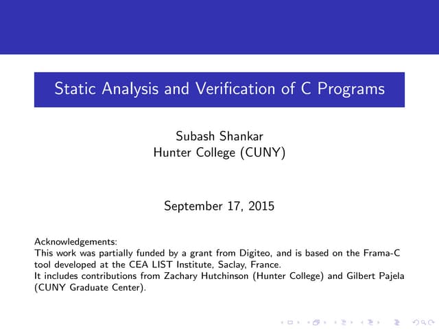 Static Analysis and Verification of C Programs