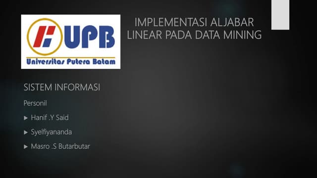 Implementasi Aljabar Linear Pada Data Mining