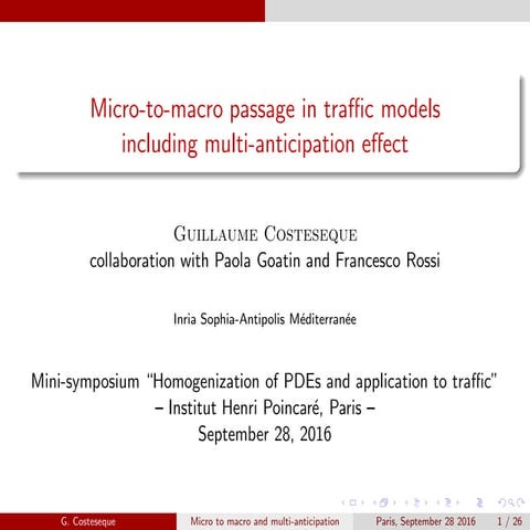 Micro to macro passage in traffic models including multi-anticipation effect