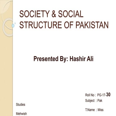 Society and Social Structure Of Pakistan