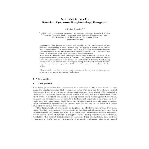 Architecture of a Service Systems Engineering Program