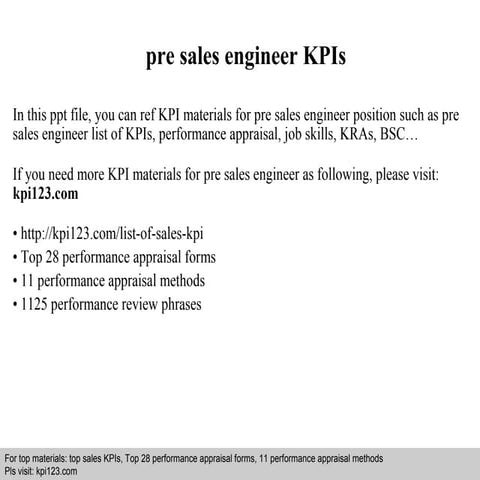 Pre sales engineer kpis
