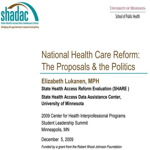 National Health Care Reform: The Proposals and the Politics