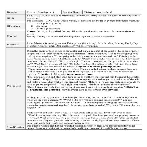 Preschool Aesthetic Lesson Plan