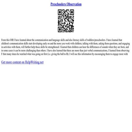 My Observation Of My Preschool Observation | PPT