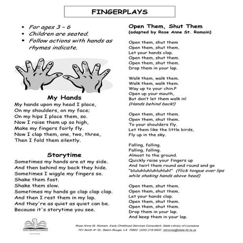 Preschool fingerplays and action rhymes