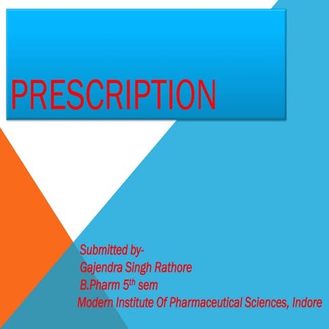 Prescription, Dispensing and Hospital Pharmacy