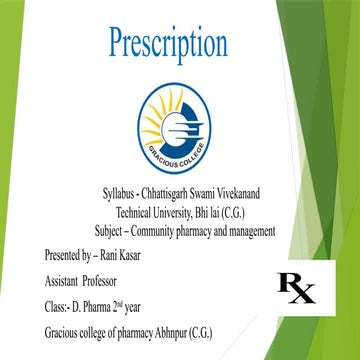 PRESCRIPTION D.PHARMA 2ND YEAR SUBJECT - COMMUNITY PHARMACY AND MANAGEMENT