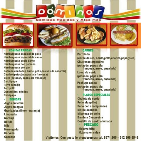 MENÚ DOMINOS COMIDAS RÁPIDAS