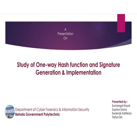 Study of One-way Hash function and Signature Generation ...