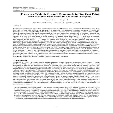 Presence of volatile  organic  compounds in fine coat paint used in house decoration in benue state nigeria.