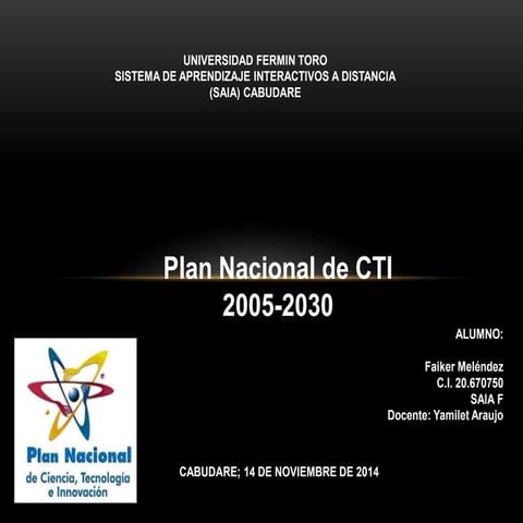 Plan Nacional de Ciencia Tecnología e innovacion