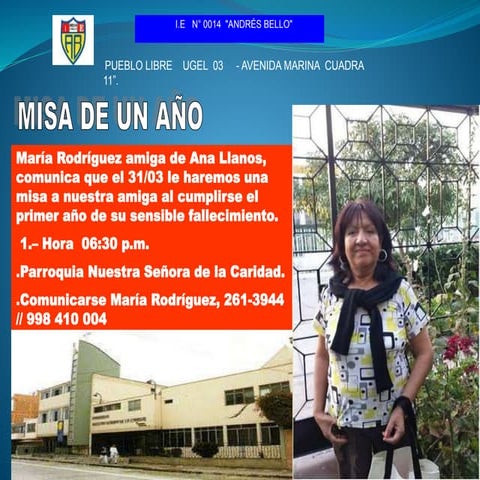 MISA DE AÑO AMIGA ANITA LLANOS 31-03-2015