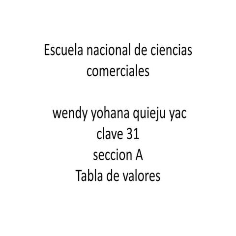 tabla de valores