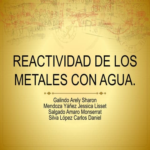 Reactividad de los metales con el agua