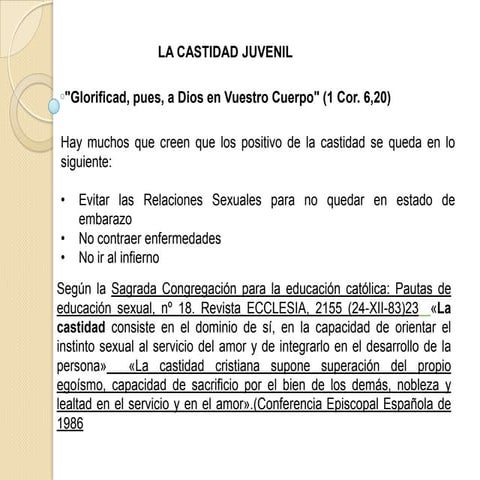 juventud castidad = dominio propio
