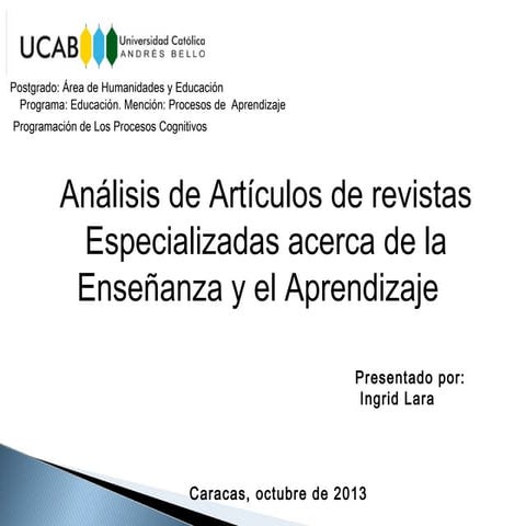 Análisis de Artículos especiializados acerca del aprendizaje