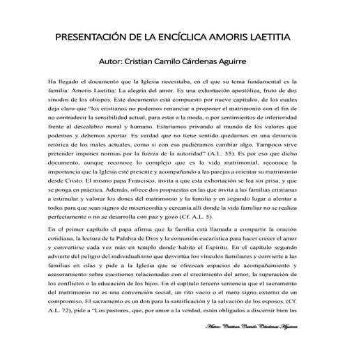 Presentación amoris laetitia. autor cristian cárdenas a