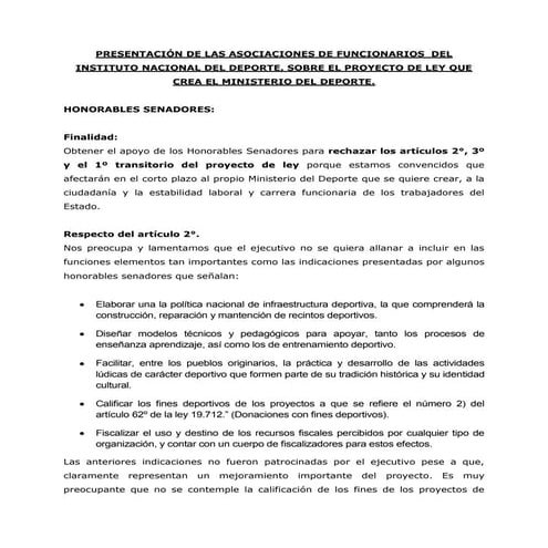 Presentación de funcionarios de INSTITUTO NACIONAL DEL DEPORTE a Comisión Edu...