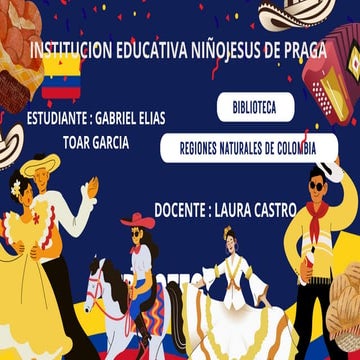 Presentación cultura y tradiciones de Colombia ilustrativo creativo azul y am...